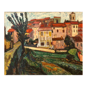 Isis KischkaFrench Modernist LANDSCAPE WITH HOUSES School of Paris Oil Painting