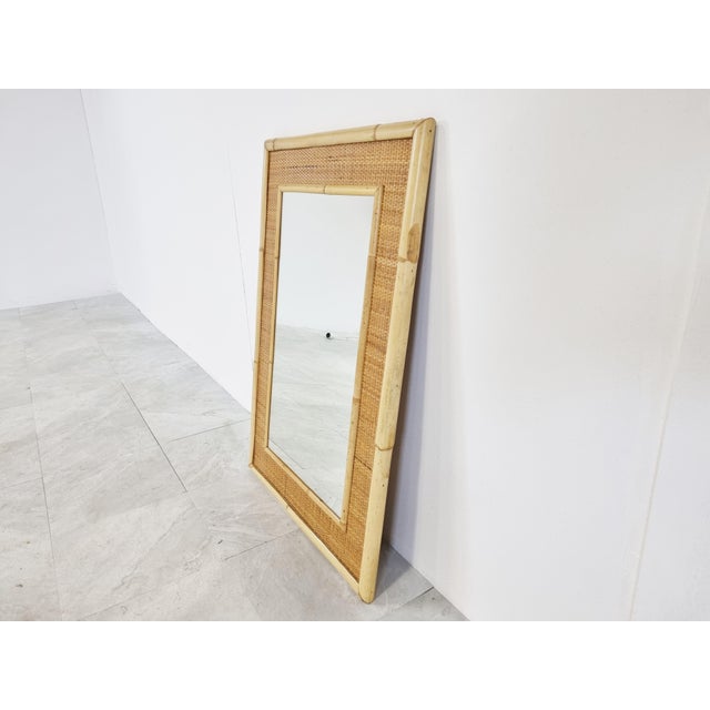 Brown Mid-Century Bamboo Mirror attributed to Dal Vera, 1960s For Sale - Image 8 of 9