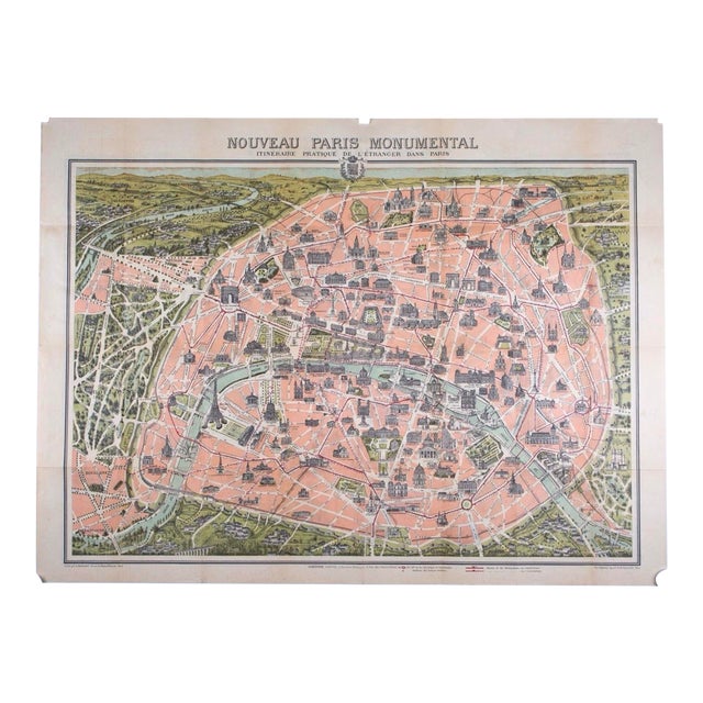 Vintage French “Nouveau Paris Monumental” Illustrated Map – Garnier Frères – Double-Sided For Sale