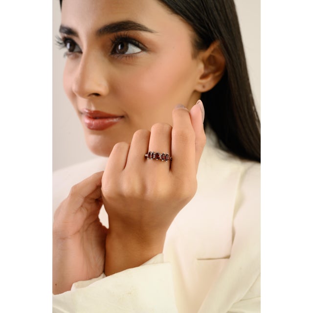 Regal Five-Stone February Birthstone Ring Made in 925 Sterling Silver - Size 6.5 For Sale - Image 6 of 9