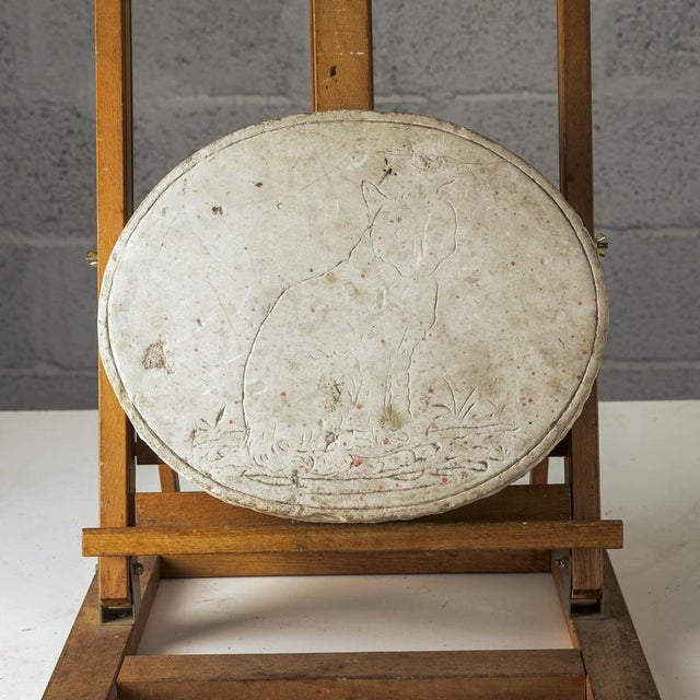 Beige 20th Century Oval Lithographic Sketch on Stone of Cat Plaque For Sale - Image 8 of 8