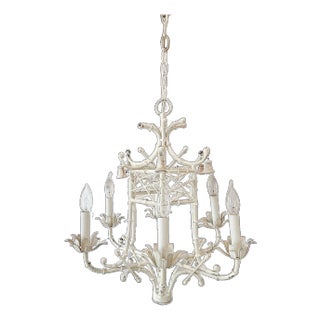 1960's Palm Beach Tole Chandelier in Pagoda Faux Bamboo Style- 6 Arms For Sale