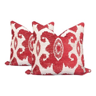 Red and White Medallion Pillows - a Pair For Sale
