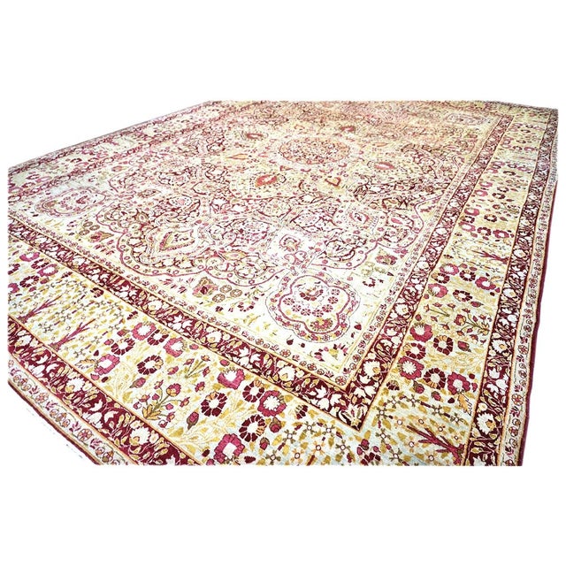 Late 19th Century Antique Persian Kerman Lavar Wool 11X16 Burgundy, Pink & Ivory Handmade Area Rug #1141138 For Sale - Image 5 of 10