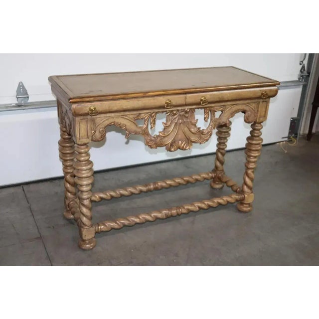1990s Gray Paint Decorated Barley Twist 2 Drawer Console Table For Sale - Image 5 of 13