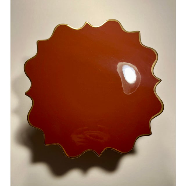 RARE! L'Objet Pedestal Ceramic Cake Stand Brown with 24K Gold Trim Aprox. dimensions: 14"D x 5.5"H Hand Made in Portugal...