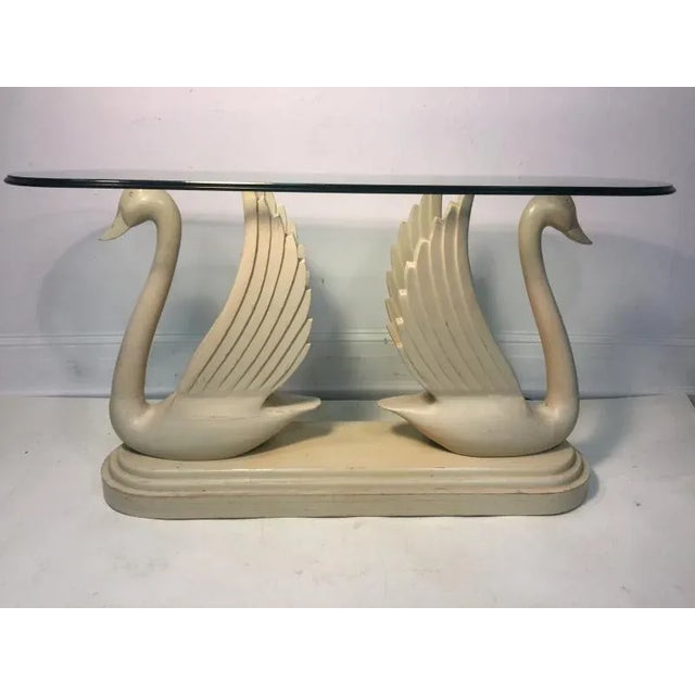 Hollywood Regency Carved Wood Double Swan Console For Sale - Image 12 of 13