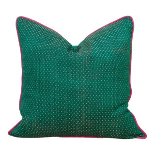Royal Green Dotted Ahir Handloom Pillow For Sale