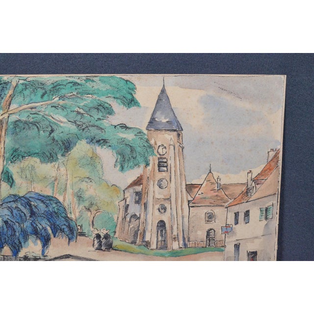 Paper 1929 Ogui European Modernist Village Landscape Watercolor & Gouache For Sale - Image 7 of 10