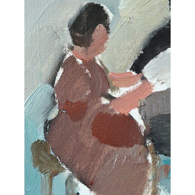 Mid-Century Modern 'The Craft of Two' Vintage Original Figurative Oil Painting, Framed For Sale - Image 9 of 12