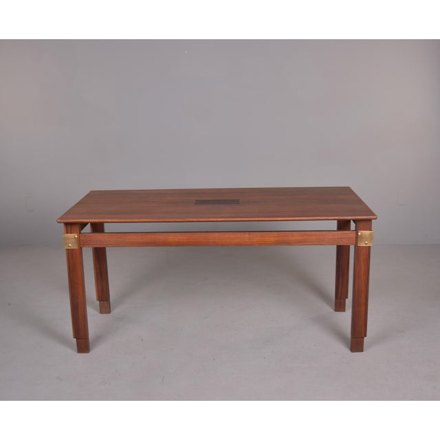 Brown Mid Century Italian Mahogany and Brass Dining Table For Sale - Image 8 of 13