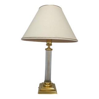 Table Lamp in Glass and Brass from Le Dauphin, France, 1970s For Sale