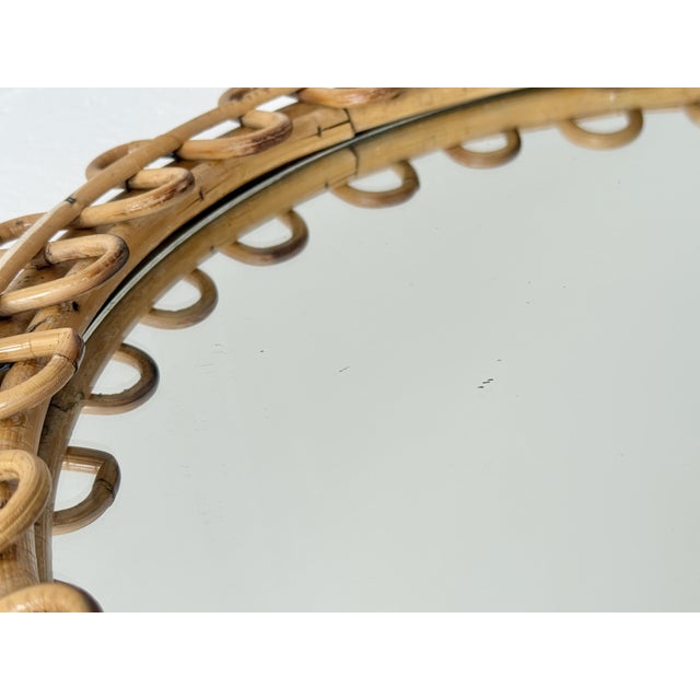 Franco Albini Italian Round Rattan and Bamboo Wall Mirror from Franco Albini, 1950s For Sale - Image 4 of 13