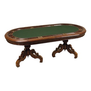 8 Person Leather and Felt Topped Poker Table With Walnut & Leather Cover by Maitland Smith For Sale
