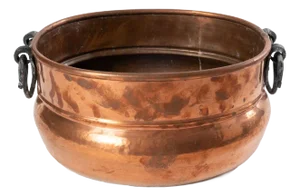 Antique Hand Wrought Copper Jardiniere With Iron Handles