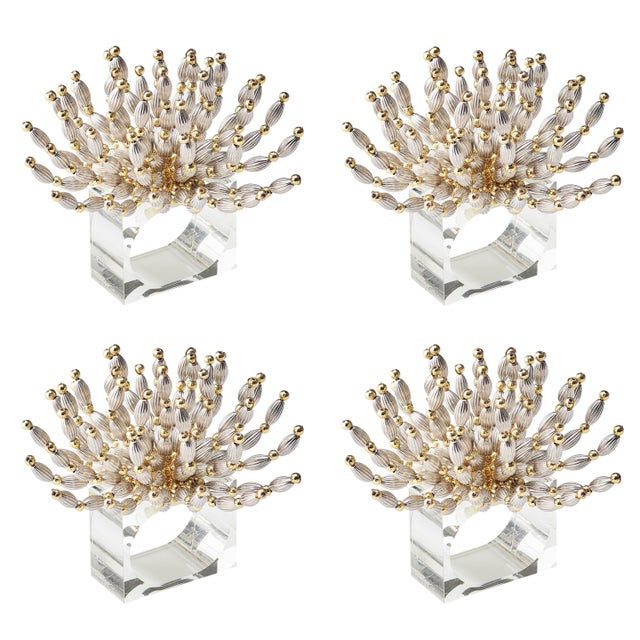 Kim Seybert Bead Burst Napkin Ring in Silver & Gold, Set of 4 Chairish
