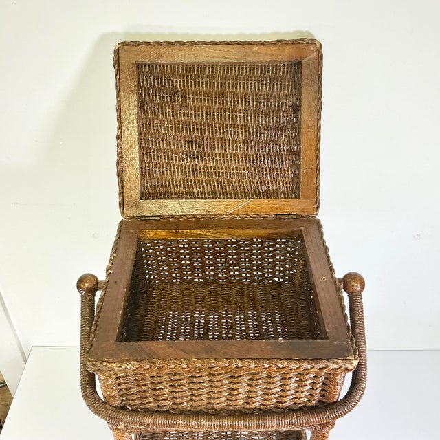 1920s Antique Boho Chic Americana Coastal Heywood-Wakefield Wicker Drinks Table. For Sale - Image 13 of 15