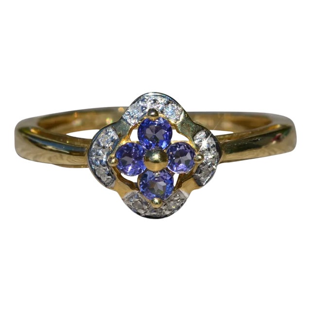 The Tecoma: Ladies 14K Gold Ring set with 0.35CTW Tanzanite and Diamonds For Sale