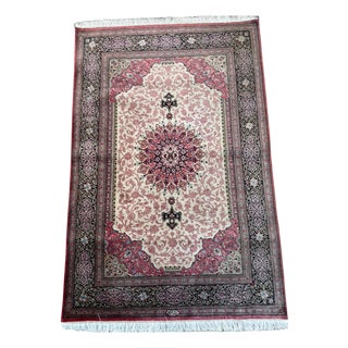 Vintage Ghom Silk Oriental Hand-Knotted Rug, 1980s For Sale