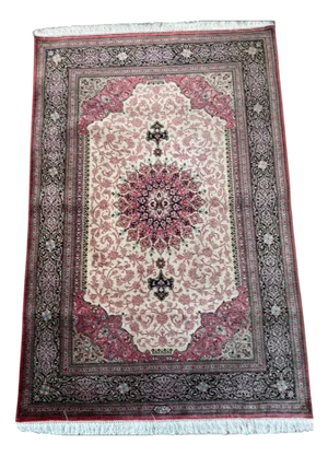 Vintage Ghom Silk Oriental Hand-Knotted Rug, 1980s