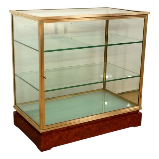 Brass and Elm Display Case, 1950 For Sale