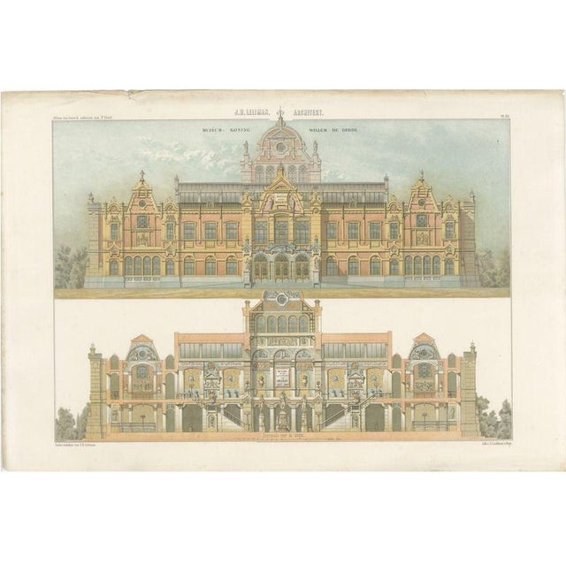 Leliman, Museum King Willem III, Elevation, Dutch Architecture Print, 1865, Paper For Sale - Image 12 of 12
