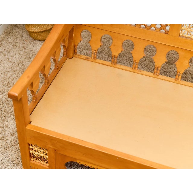 Mid 20th Century Beautiful Moroccan Unstained Hand Carved Wooden Sofa With Moucharabieh Paneling For Sale In Los Angeles - Image 6 of 12