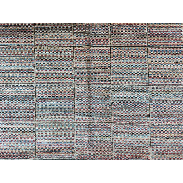 Multicolor Checkered Stripe Hand-Knotted Wool Rug - 5'10" X 8'2" For Sale - Image 10 of 13