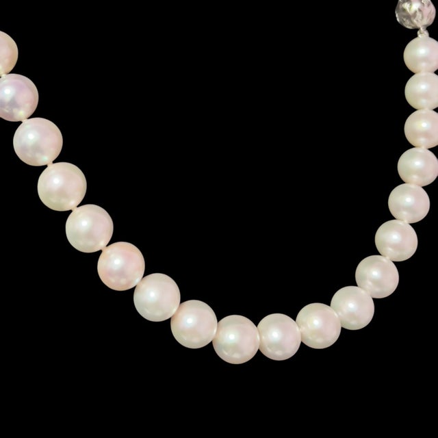 Metal Akoya Pearl Diamond Necklace 16" 18k Gold 10 mm Certified For Sale - Image 7 of 11