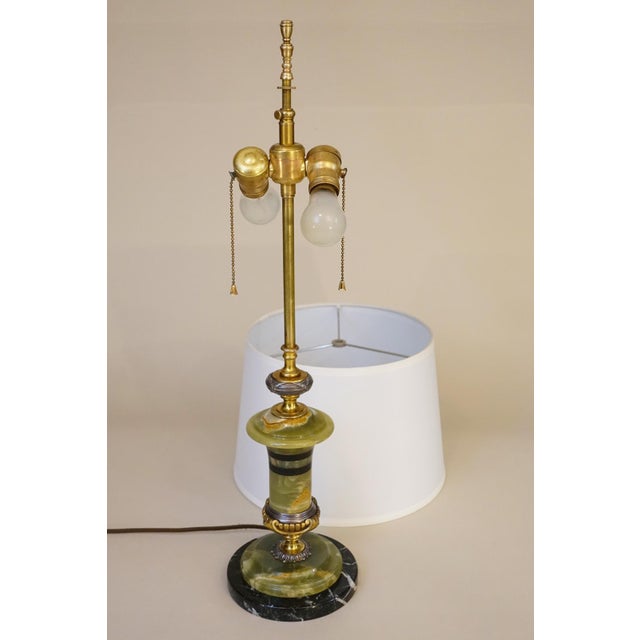 1920s Elaborate French Empire Neoclassic Green Onyx Black Marble Bronze/Brass Table Lamp For Sale - Image 12 of 12
