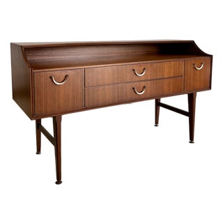 1960s Danish Modern Style Walnut Dressing Table With Curved Gallery Top For Sale