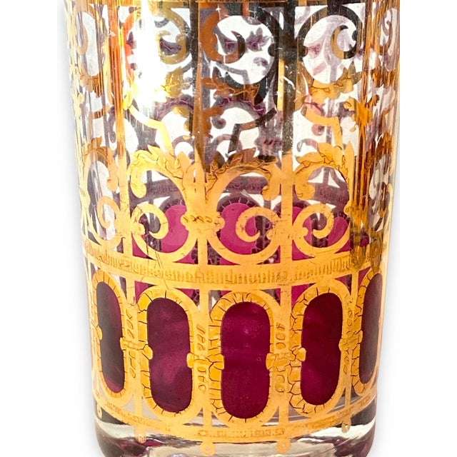 Morphew Abode 1970s Culver Ruby Red Mid - Century Modern 22k Detailed High Ball Glassware Set- 6 Pieces For Sale - Image 4 of 11