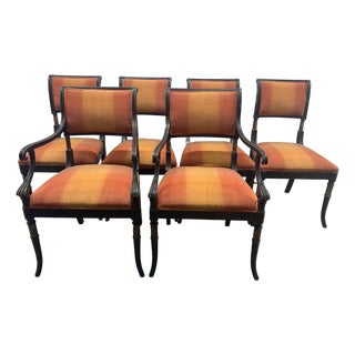 Set of 6 Regency Style Dining Chairs – Rich Ebonized Frames With Rope-Twist Detailing For Sale