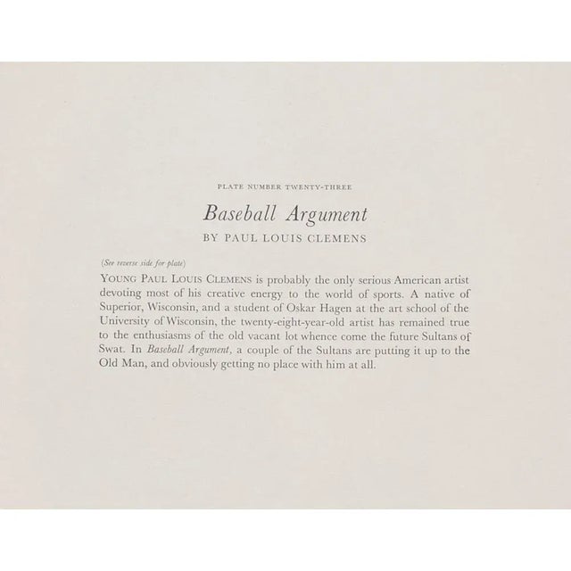 1939 After "Baseball Argument" by Paul Clemens, First Edition Period Lithograph For Sale In Dallas - Image 6 of 9