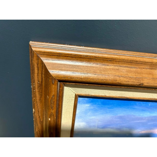 Vintage Nautical Harbor Fishing Shacks Oil Painting, Framed For Sale - Image 9 of 11