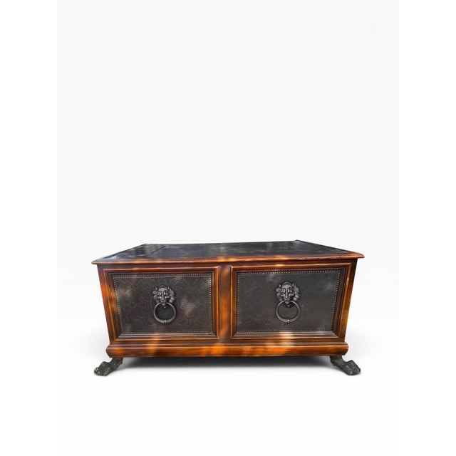 English 2010s Theodore Alexander William and Mary Style Etched Brass Cocktail Table For Sale - Image 3 of 13