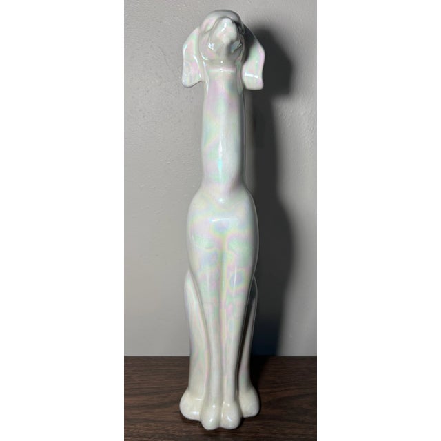 Vintage 1950’s American Mid Century Modern Usa Pottery Iridescent White Crackle Glazed Ceramic Greyhound Dog Sculpture (#508) For Sale In New Orleans - Image 6 of 7