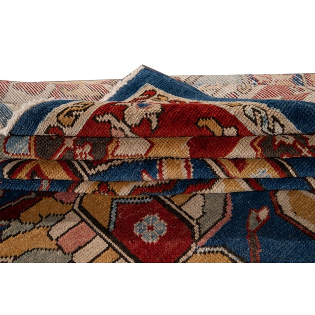 1960s Red Vintage Turkish Handmade Navy Blue Wool Rug With Allover Motif For Sale - Image 5 of 8