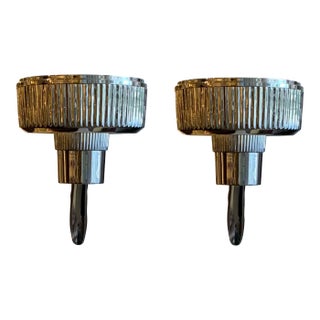 Art Deco Style Polished Nickel Ribbed Car Mirror Sconces Pair For Sale