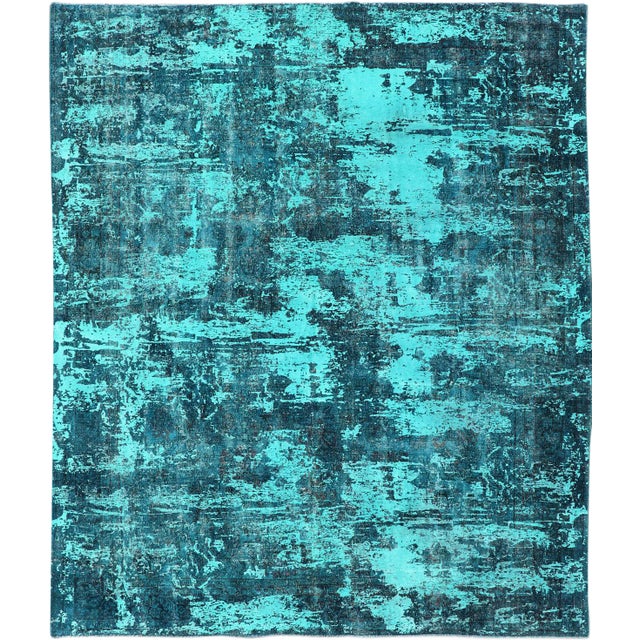 Luxurious Modern Design Vintage Rug in Shades of Blue, Turquoise, Teal and Green For Sale