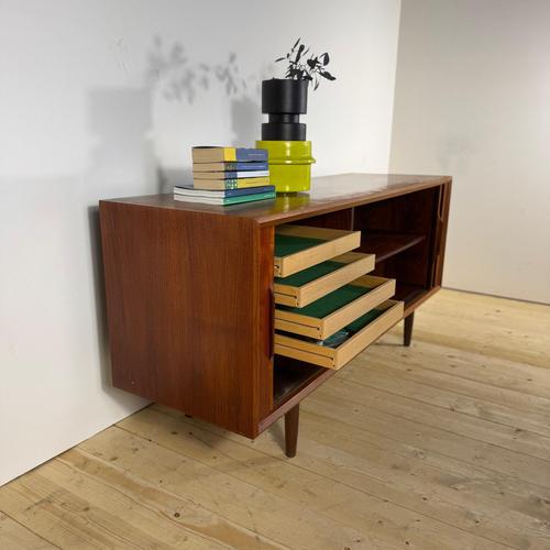 Mid-Century Scandinavian Teak Sideboard with Retractable Doors For Sale - Image 9 of 15