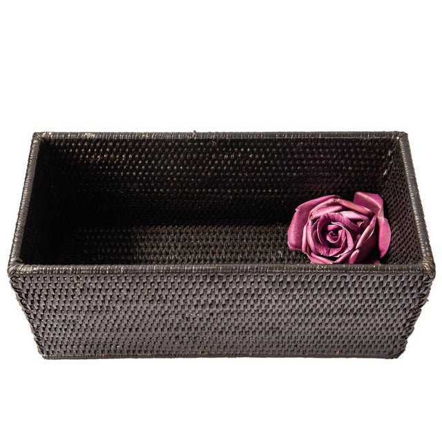 Wood Artifacts Rattan Rectangular Everything Basket in Tudor Black - 13" For Sale - Image 7 of 9