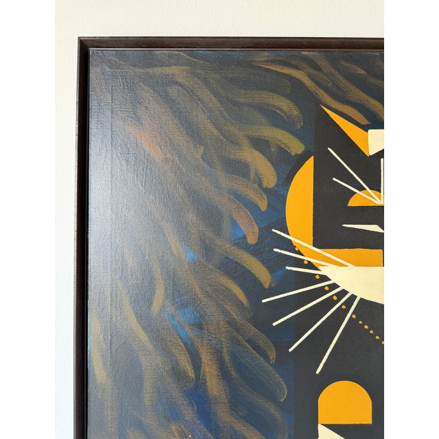 Large Vintage Abstract Geometric Cat Acrylic on Canvas – Framed For Sale In Miami - Image 6 of 16