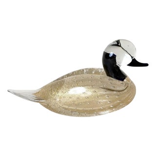 Italian Murano Glass Duck Sculpture with Gold Leaf and Controlled Bubbles, 1970s For Sale