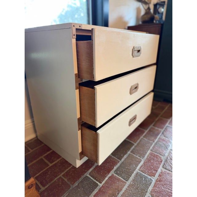 Wood Mid-Century Modern Campaign Style Three Drawer Chest by Bernhardt For Sale - Image 7 of 11