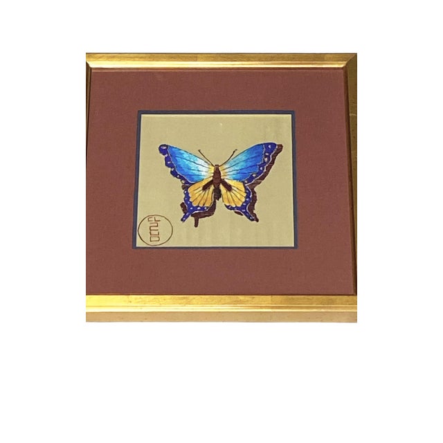 Korean Style Embroidery on Silk of a Butterfly Framed 12.5" For Sale In New York - Image 6 of 7