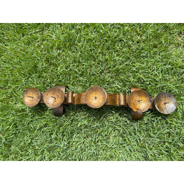 Gold Vintage Mexican Hand-Forged Iron Five-Light Candelabra With Crackle Gilt Finish For Sale - Image 8 of 12