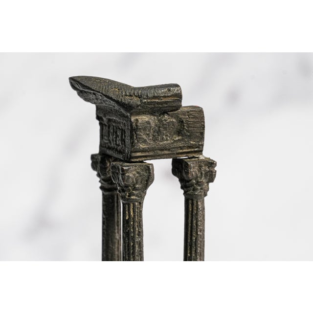 Lovely Pair Antique Small Miniature Bronze Roman Temple Models, Grand Tour Vespasian Castor Pollux Marble Base Neoclassical For Sale - Image 9 of 15