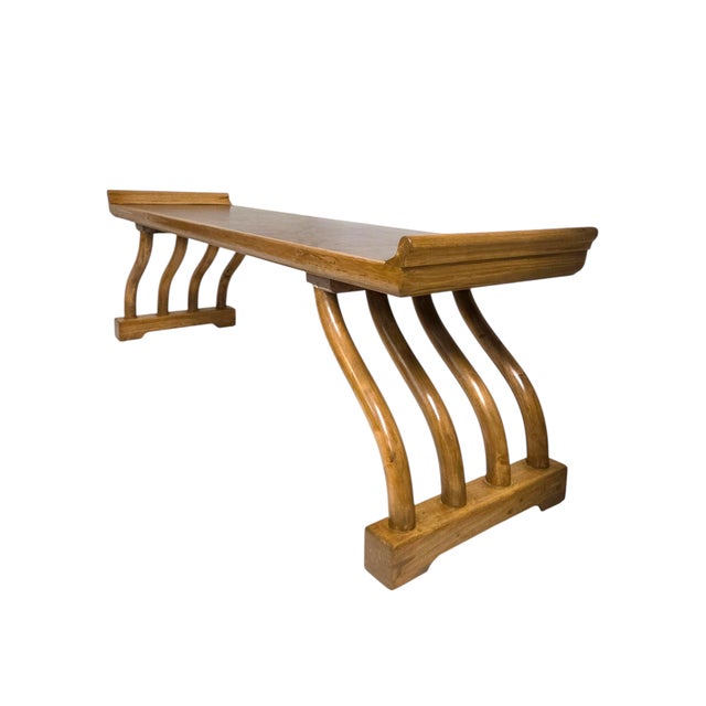 1960s Figured Wood Grain and Brass-Trimmed, Curved Leg Bench, Seat, Low Dining Zataku Table/Kotatsu, For Sale - Image 15 of 17