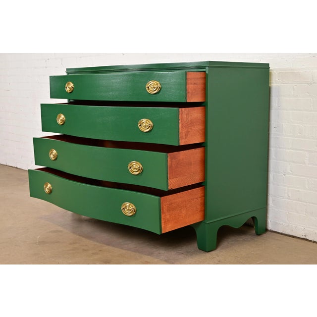 Federal Green Lacquered Mahogany Serpentine Front Dresser Chest by West Michigan Furniture, Newly Refinished For Sale In South Bend - Image 6 of 15